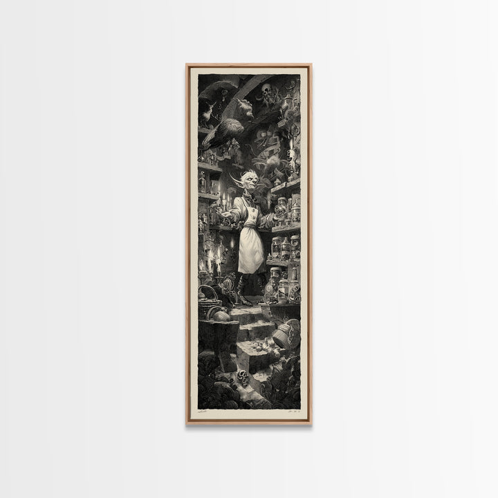 The Goblin Candy Shop, Architectural Etching Art, Tall Narrow Wall Art, Dark Halloween Decor, Canvas Print, Halloween Wall Art