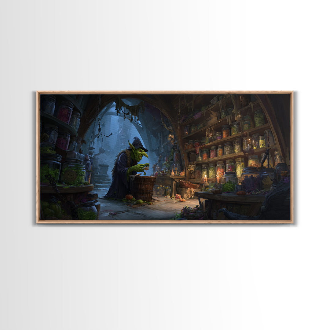 The Goblin Candy Shop, Apocalyptic Romantic Art, Wide Panoramic Art, Gothic Horror Wall Art, Framed Canvas Print, Halloween Wall Art