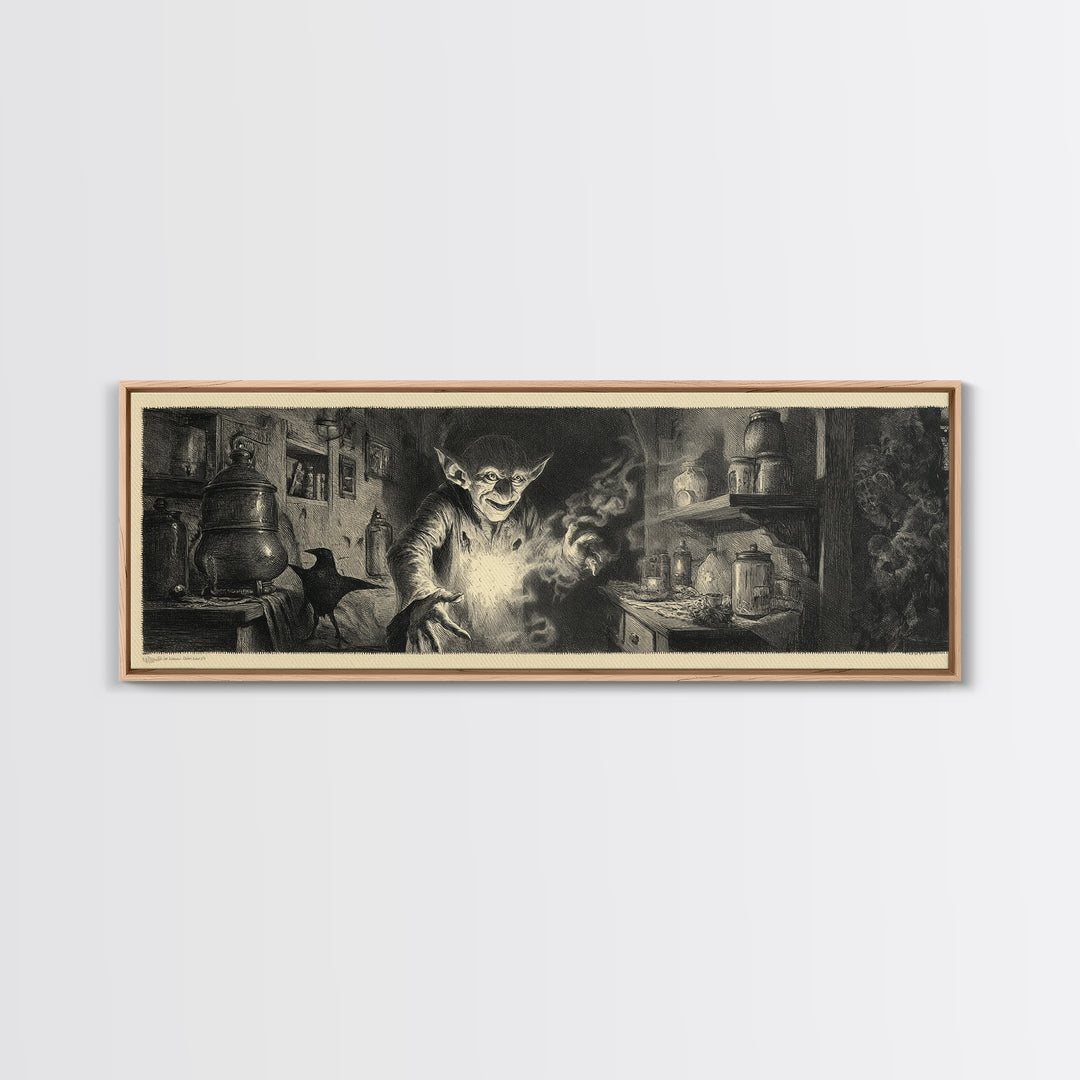 The Goblin Candy Shop, Symbolist Dream Art, Extra Wide Wall Art, Gothic Horror Wall Art, Framed Canvas Print, Halloween Wall Art