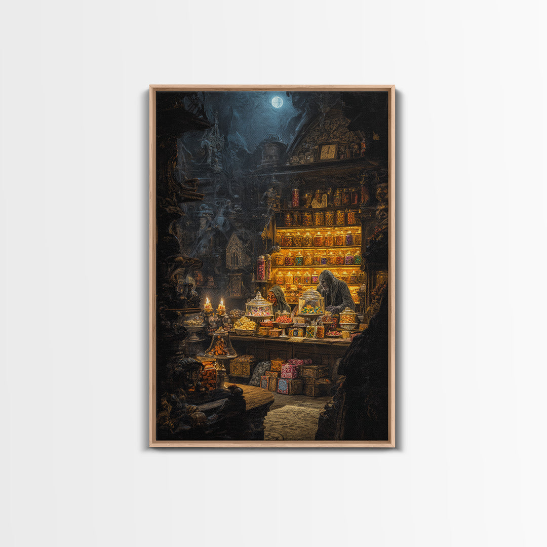 The Goblin Candy Shop, Ornate Symbolist Art, Vertical Wall Art, Macabre Wall Art, Canvas Print, Halloween Wall Art