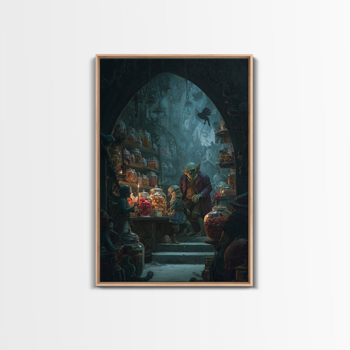 The Goblin Candy Shop, Dark Symbolist Art, Vertical Wall Art, Dark Halloween Decor, Canvas Print, Halloween Wall Art