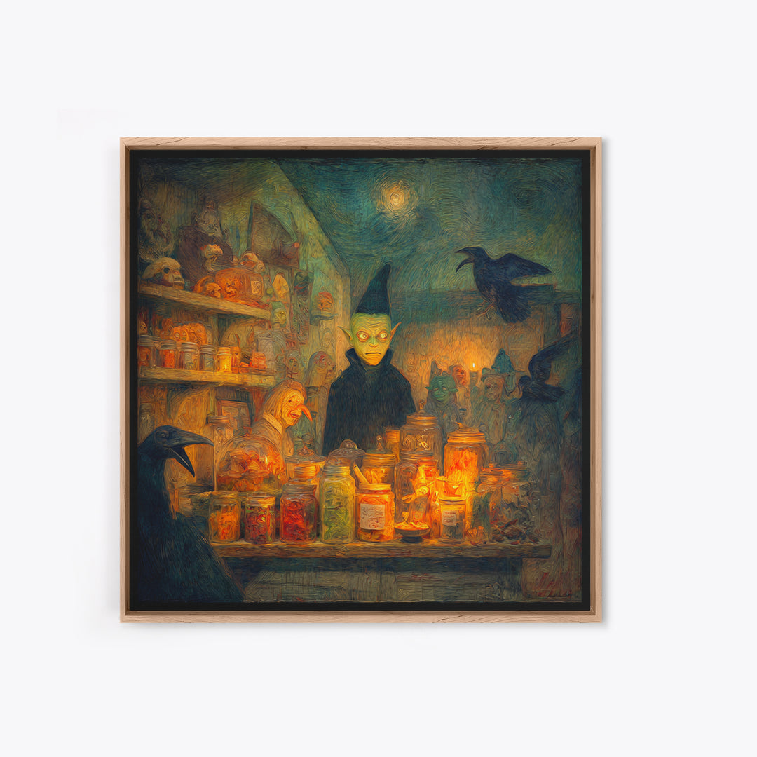 The Goblin Candy Shop, Expressionist Gothic Art, Square Wall Art, Dark Halloween Decor, Canvas Print, Halloween Wall Art, Gothic Home Decor