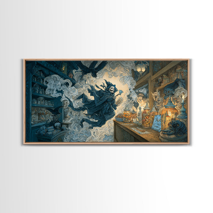 The Goblin Candy Shop, Macabre Folk Print Art, Wide Panoramic Art, Gothic Horror Wall Art, Framed Canvas Print