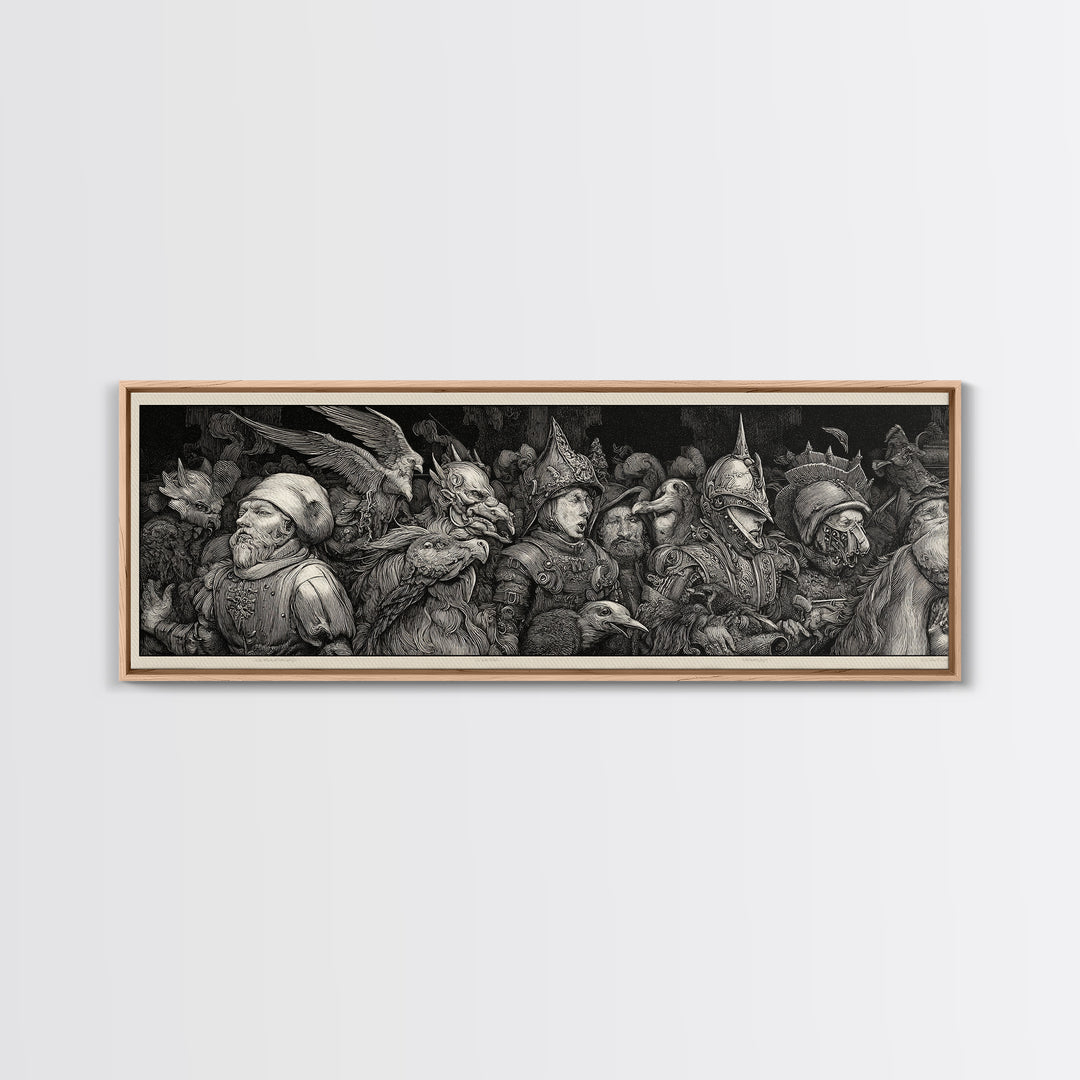 The Haunted Toy Parade, Renaissance Engraving Art, Extra Wide Wall Art, Gothic Horror Wall Art, Canvas Print, Halloween Wall Art
