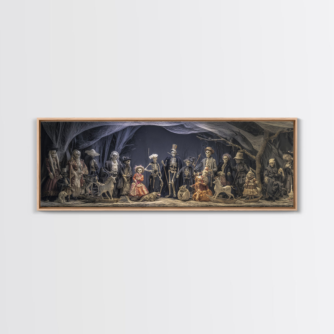 The Haunted Toy Parade, Danse Macabre Art, Extra Wide Wall Art, Dark Halloween Decor, Framed Canvas Print