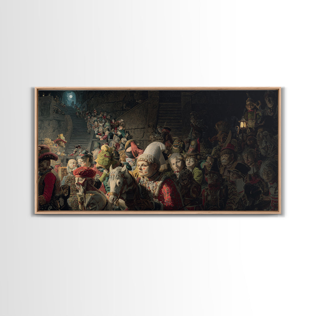 The Haunted Toy Parade, Architectural Etching Art, Wide Panoramic Art, Macabre Wall Art, Canvas Print, Halloween Wall Art