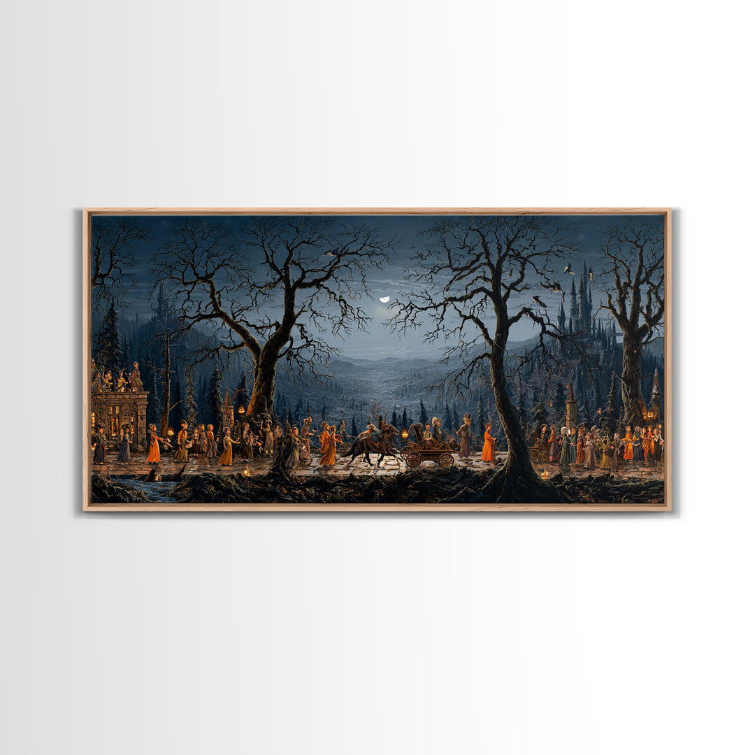 The Haunted Toy Parade, Romantic Gothic Landscape, Wide Panoramic Art, Macabre Wall Art, Canvas Print, Halloween Wall Art