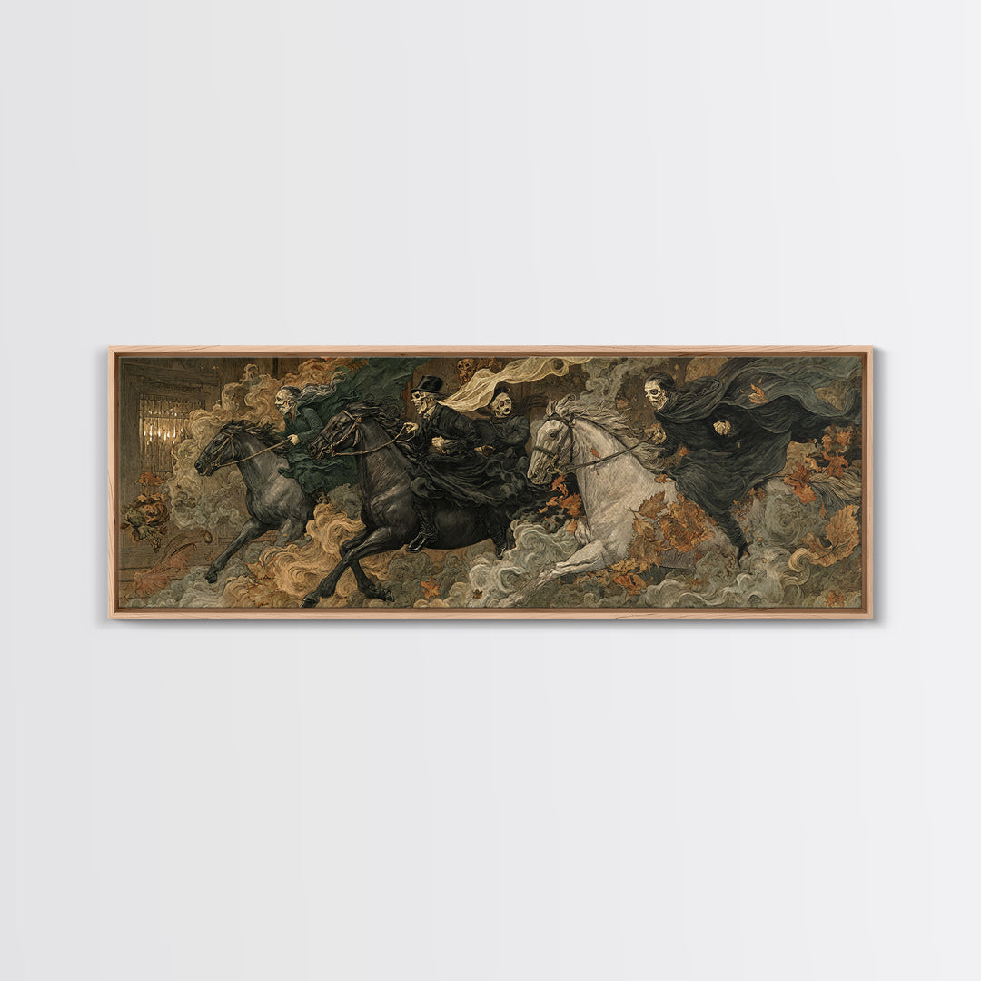 The Haunted Toy Parade, Symbolist Etching Art, Extra Wide Wall Art, Dark Halloween Decor, Framed Canvas Print, Halloween Wall Art