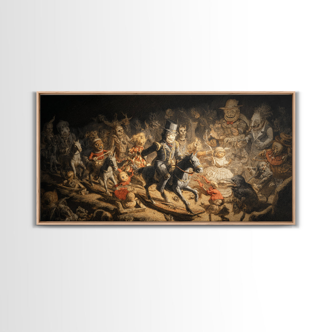The Haunted Toy Parade, Expressionist Nightmare Art, Wide Panoramic Art, Dark Fantasy Wall Art, Canvas Print, Halloween Wall Art