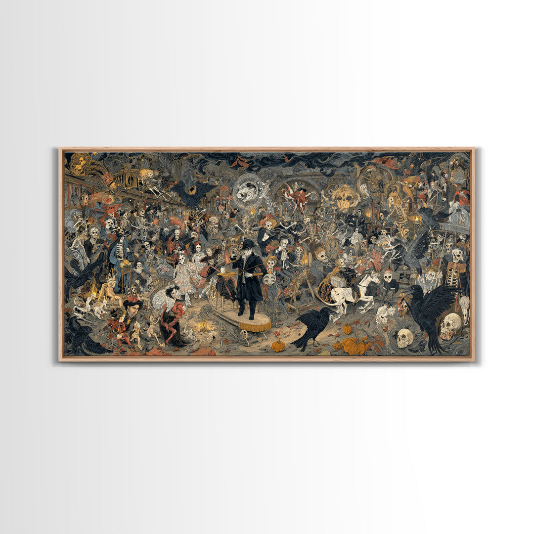 The Haunted Toy Parade, Grotesque Carnival Art, Wide Panoramic Art, Dark Fantasy Wall Art, Framed Canvas Print, Halloween Wall Art