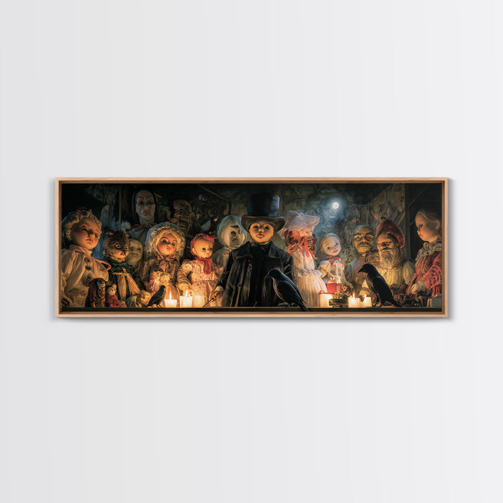 The Haunted Toy Parade, Expressionist Gothic Art, Extra Wide Wall Art, Dark Halloween Decor, Framed Canvas Print, Halloween Wall Art