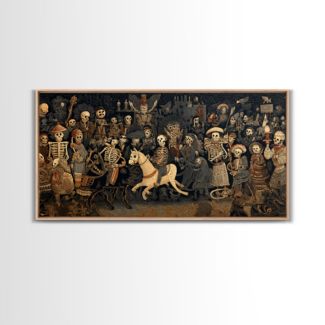 The Haunted Toy Parade, Macabre Folk Print Art, Wide Panoramic Art, Dark Halloween Decor, Canvas Print, Halloween Wall Art