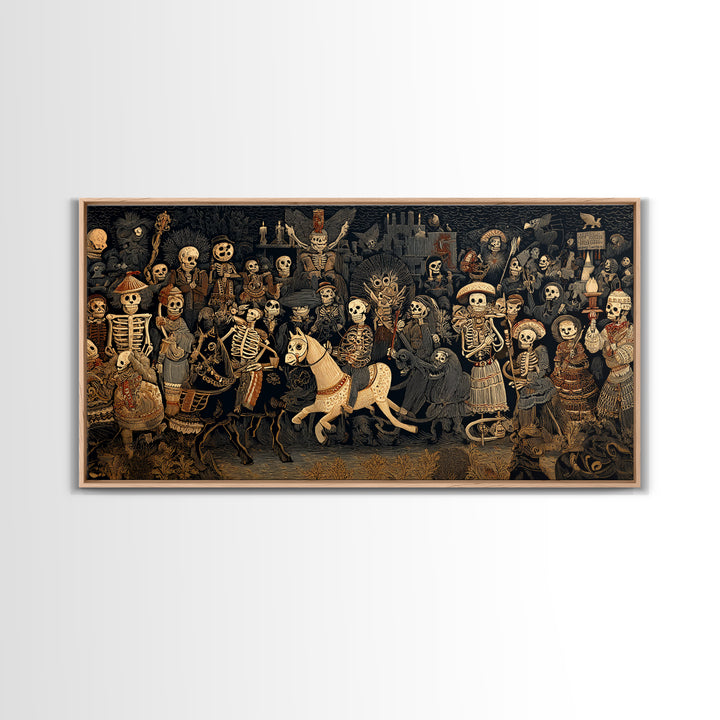 The Haunted Toy Parade, Macabre Folk Print Art, Wide Panoramic Art, Dark Halloween Decor, Canvas Print, Halloween Wall Art