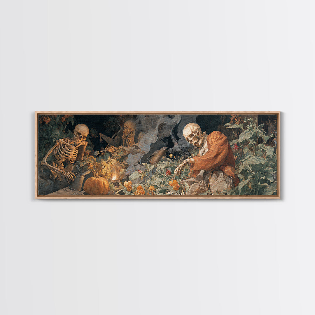 The Skeleton Gardeners, Dark Renaissance Art, Extra Wide Wall Art, Gothic Horror Wall Art, Framed Canvas Print