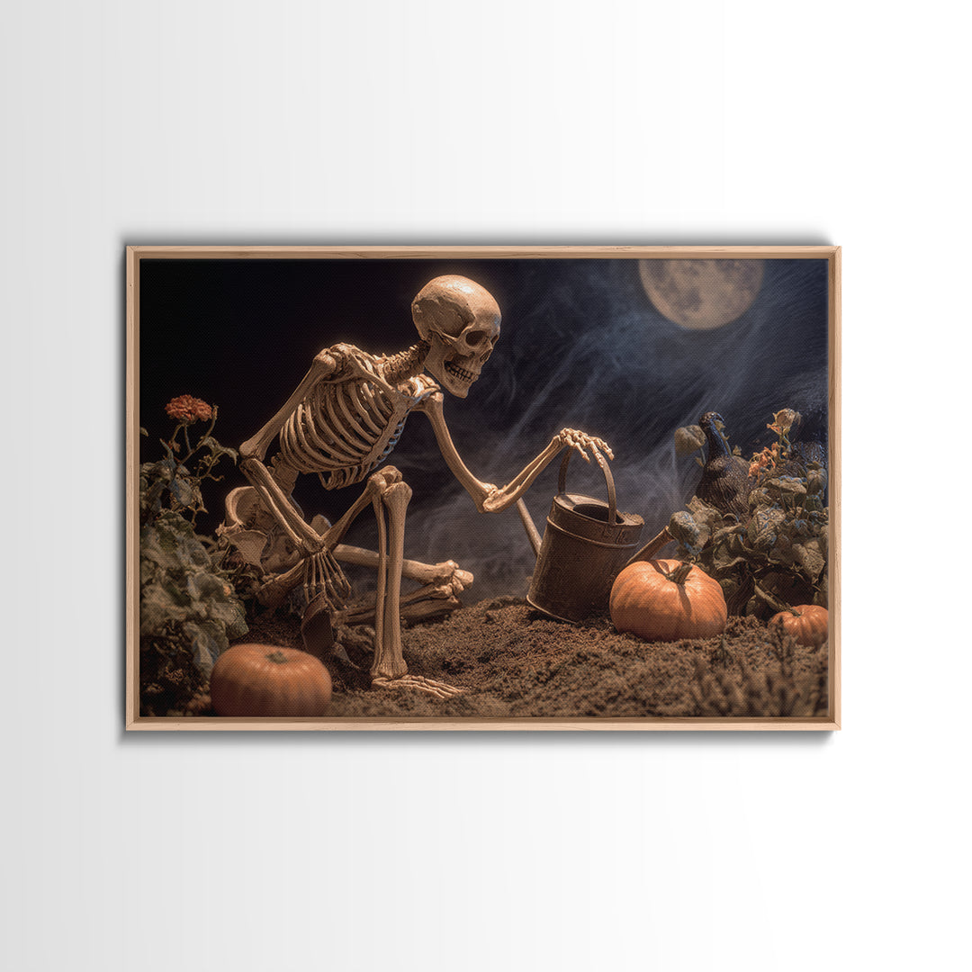 The Skeleton Gardeners, Danse Macabre Art, Landscape Wall Art, Gothic Horror Wall Art, Framed Canvas Print