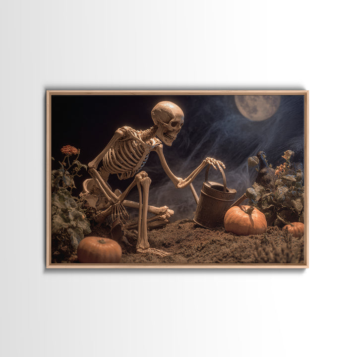 The Skeleton Gardeners, Danse Macabre Art, Landscape Wall Art, Gothic Horror Wall Art, Framed Canvas Print