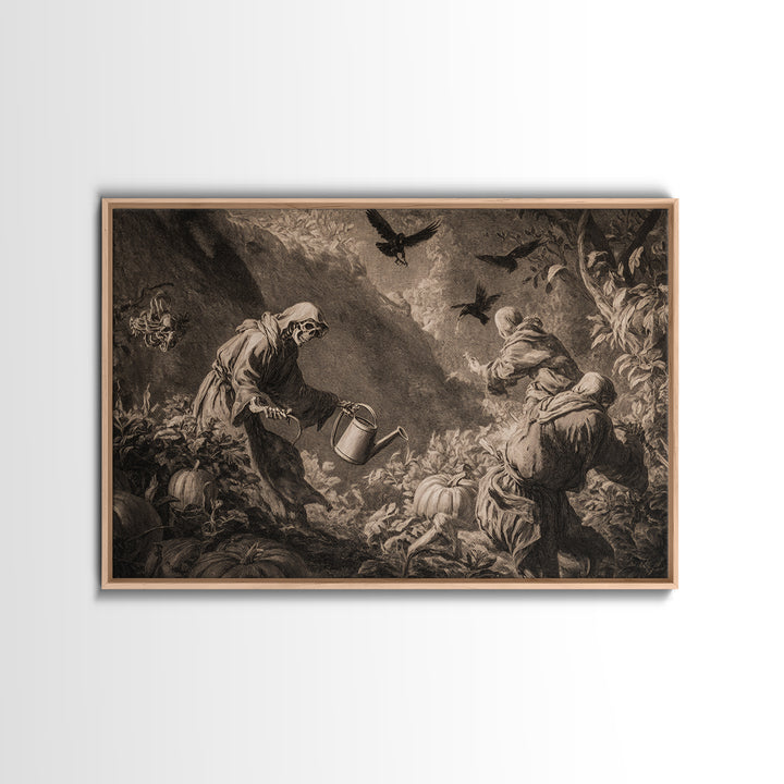 The Skeleton Gardeners, Baroque Witchcraft Art, Landscape Wall Art, Dark Fantasy Wall Art, Canvas Print, Halloween Wall Art