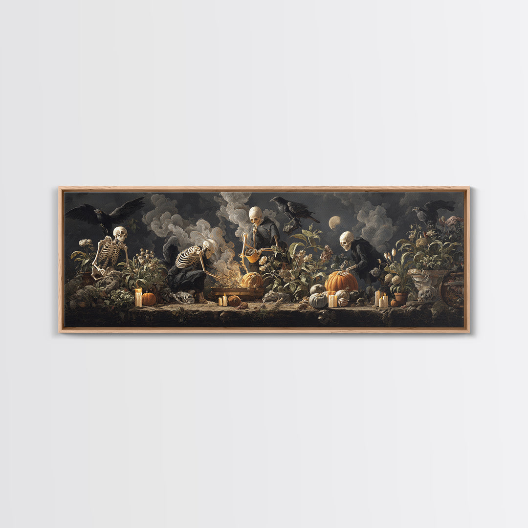 The Skeleton Gardeners, Gothic Nightmare Art, Extra Wide Wall Art, Macabre Wall Art, Canvas Print, Halloween Wall Art