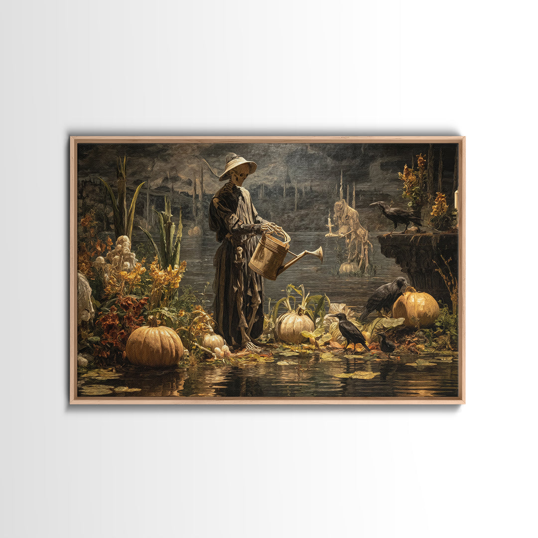 The Skeleton Gardeners, Symbolist Gothic Landscape, Landscape Wall Art, Macabre Wall Art, Canvas Print, Halloween Wall Art