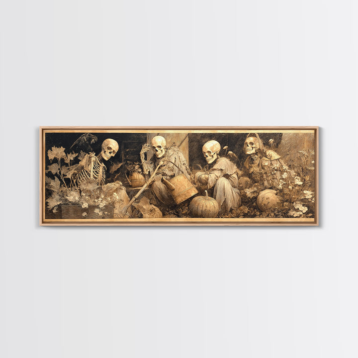 The Skeleton Gardeners, Ornate Symbolist Art, Extra Wide Wall Art, Dark Fantasy Wall Art, Canvas Print, Halloween Wall Art