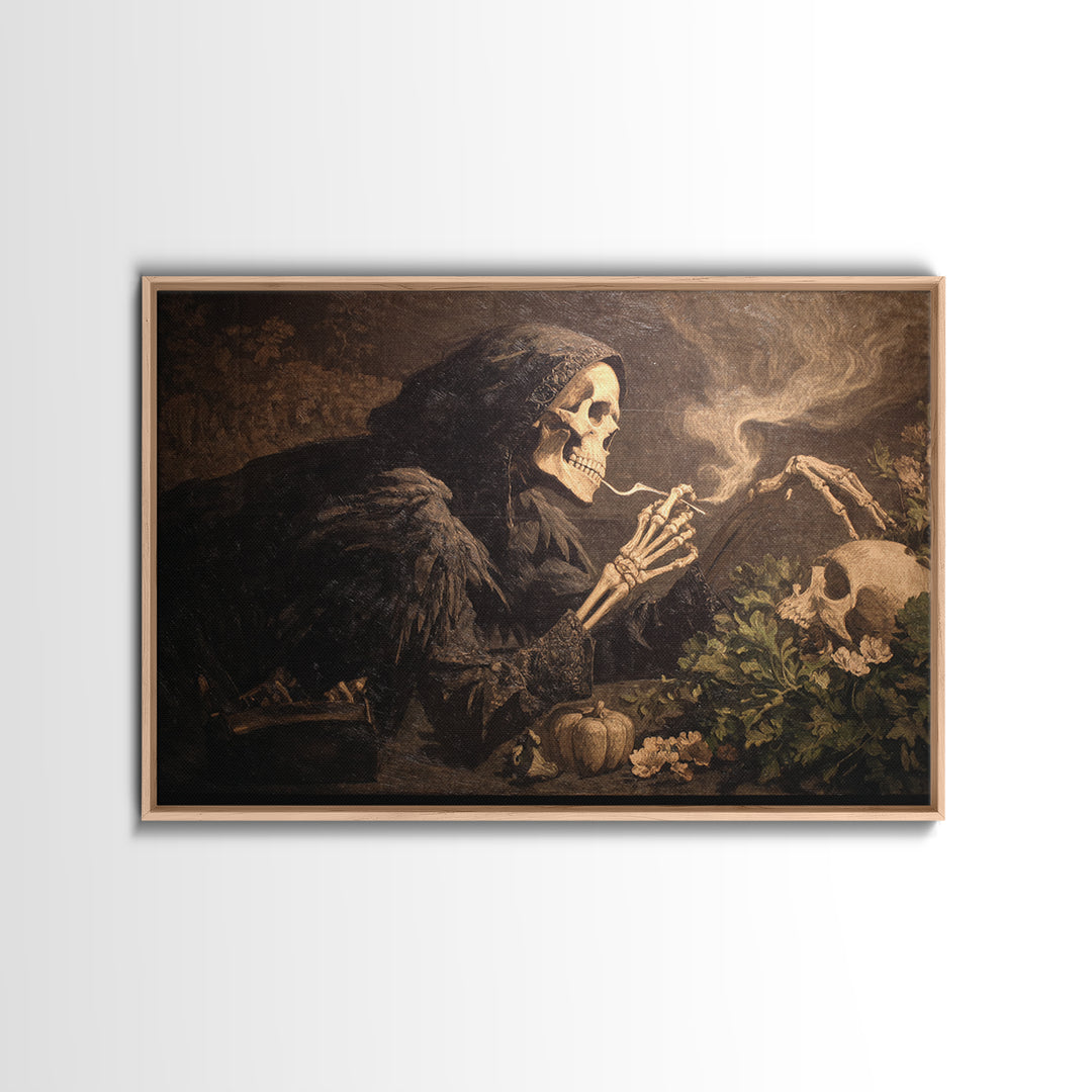 The Skeleton Gardeners, Dark Symbolist Art, Landscape Wall Art, Gothic Horror Wall Art, Framed Canvas Print, Halloween Wall Art