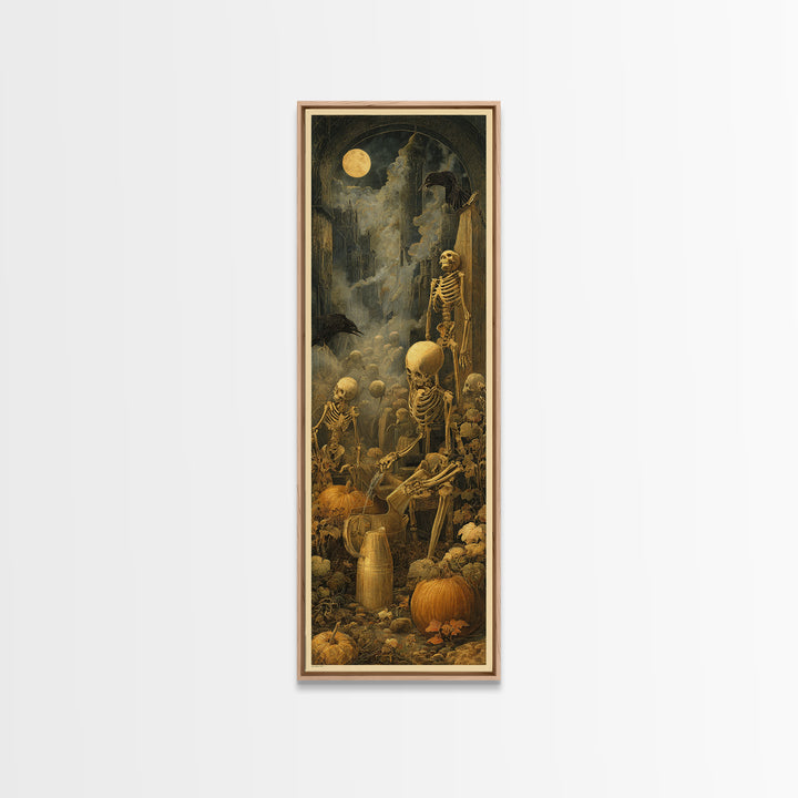 The Skeleton Gardeners, Surreal Apocalyptic Art, Tall Narrow Wall Art, Dark Fantasy Wall Art, Canvas Print, Halloween Wall Art