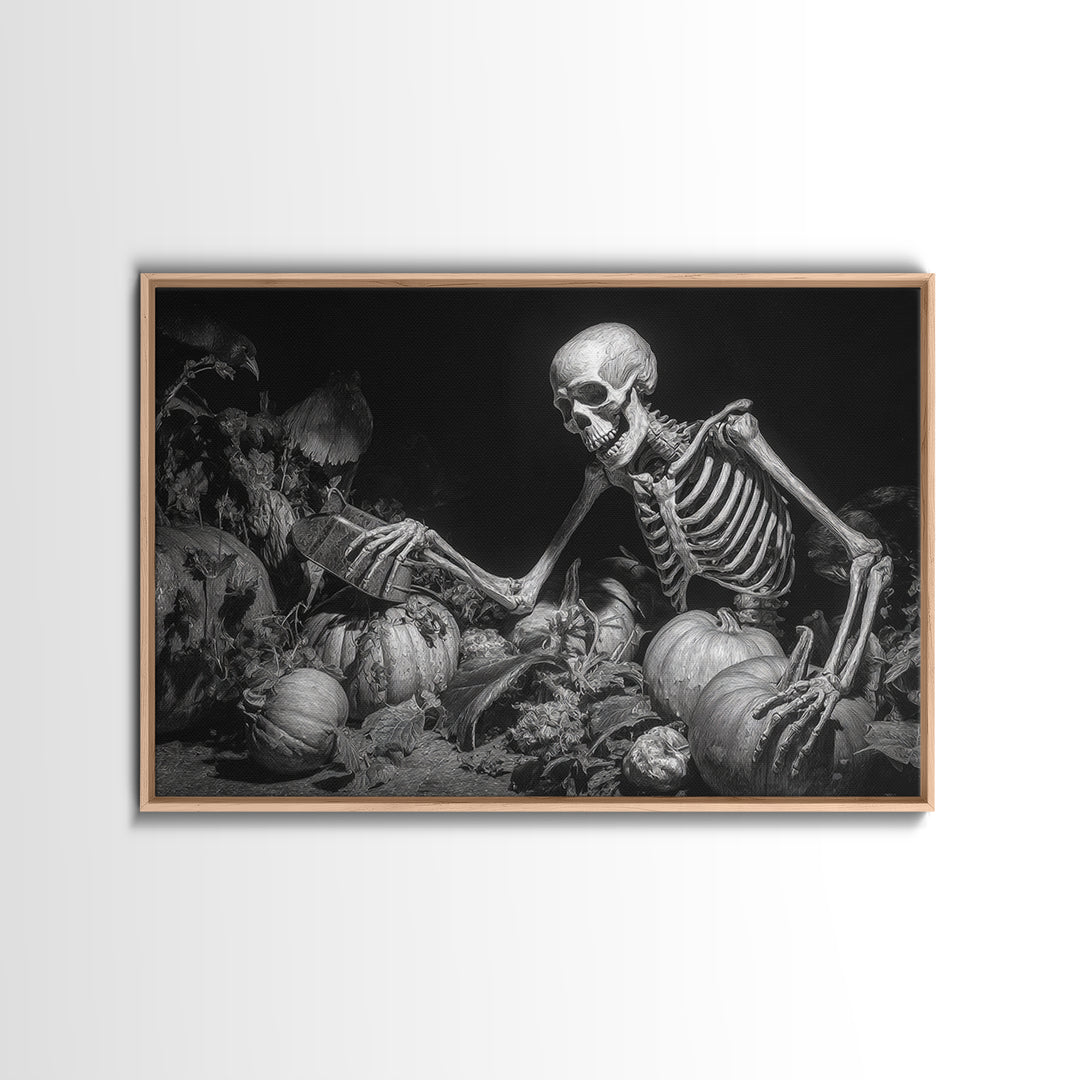 The Skeleton Gardeners, Biomechanical Horror Art, Landscape Wall Art, Gothic Horror Wall Art, Canvas Print, Halloween Wall Art