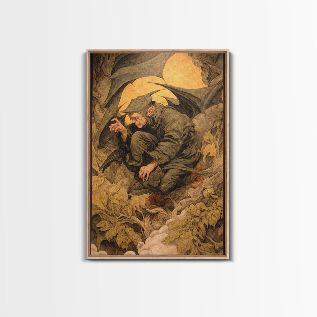 The Bat Umbrella Salesman, Dark Renaissance Art, Vertical Wall Art, Dark Halloween Decor, Framed Canvas Print, Halloween Wall Art