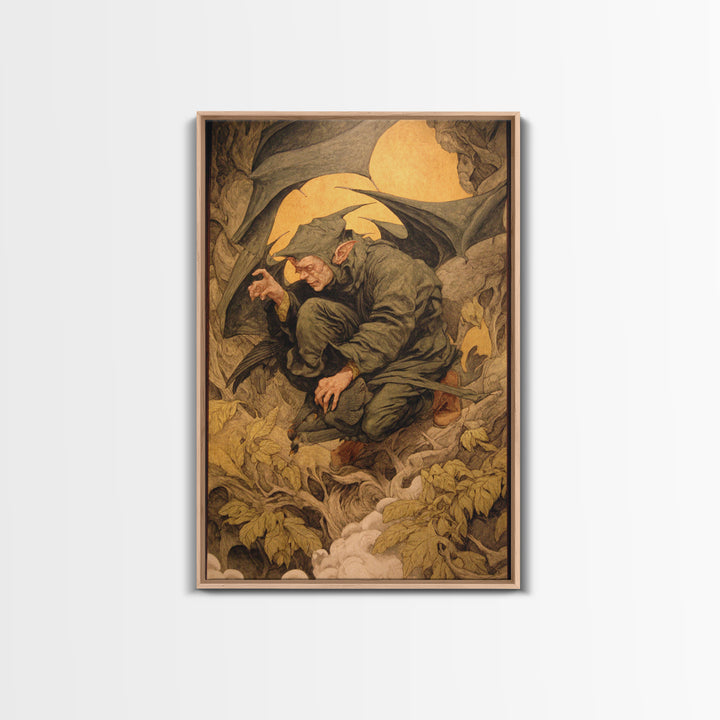 The Bat Umbrella Salesman, Dark Renaissance Art, Vertical Wall Art, Dark Halloween Decor, Framed Canvas Print, Halloween Wall Art