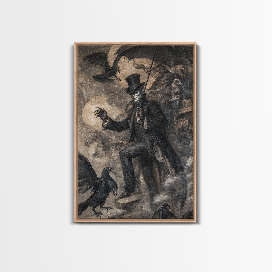 The Bat Umbrella Salesman, Expressionist Gothic Art, Vertical Wall Art, Dark Fantasy Wall Art, Canvas Print, Halloween Wall Art