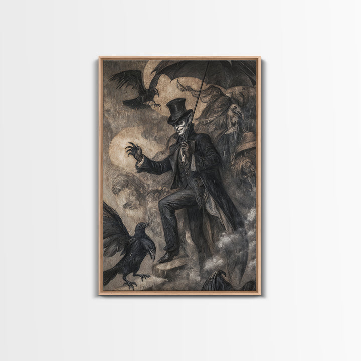 The Bat Umbrella Salesman, Expressionist Gothic Art, Vertical Wall Art, Dark Fantasy Wall Art, Canvas Print, Halloween Wall Art