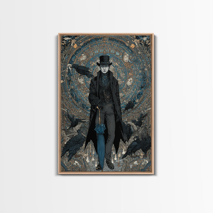 The Bat Umbrella Salesman, Stained Glass Gothic Art, Vertical Wall Art, Macabre Wall Art, Canvas Print, Halloween Wall Art, Halloween Decor