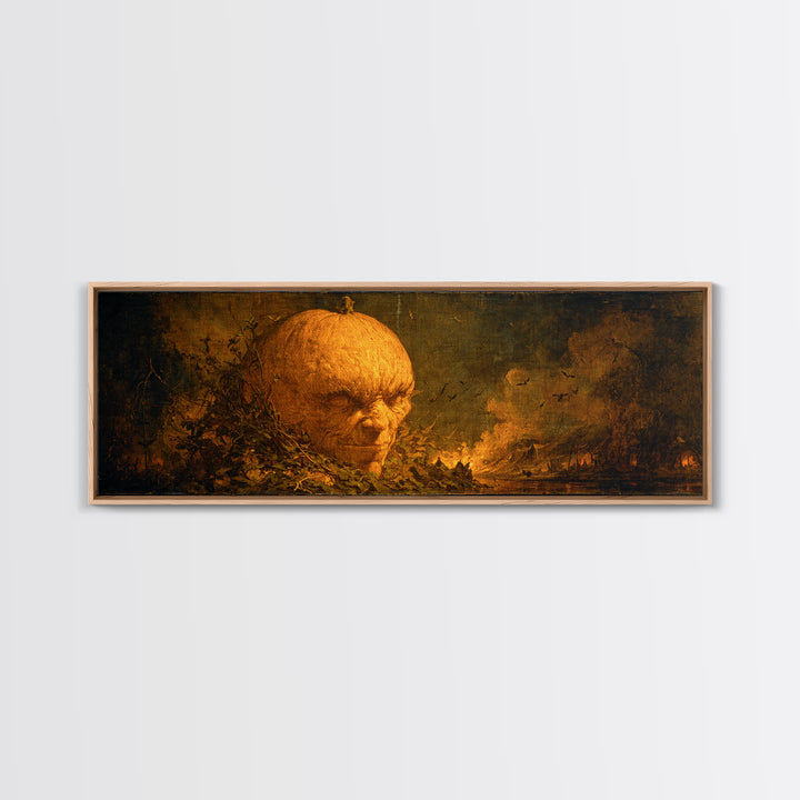 The Pumpkin-House Neighborhood, Dark Romantic Horror Art, Extra Wide Wall Art, Dark Fantasy Wall Art, Framed Canvas Print