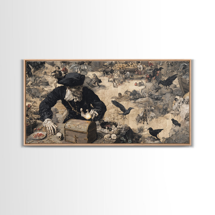 The Ghost Pirate Picnic, Northern Renaissance Horror, Wide Panoramic Art, Macabre Wall Art, Framed Canvas Print