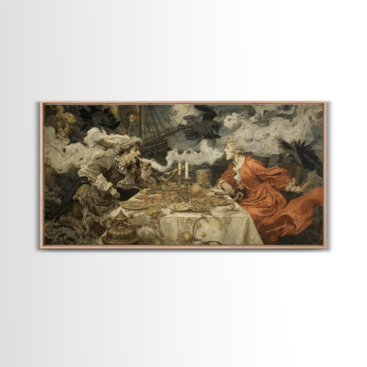 The Ghost Pirate Picnic, Ornate Symbolist Art, Wide Panoramic Art, Dark Halloween Decor, Canvas Print, Halloween Wall Art