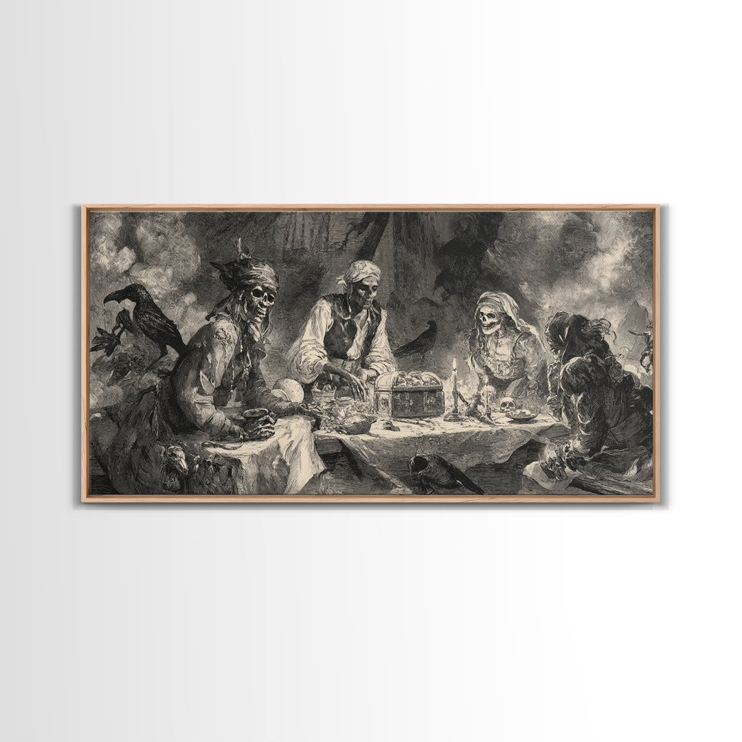 The Ghost Pirate Picnic, Decadent Gothic Art, Wide Panoramic Art, Gothic Horror Wall Art, Framed Canvas Print, Halloween Wall Art