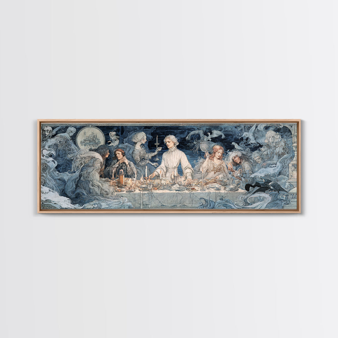 The Ghost Pirate Picnic, Symbolist Death Art, Extra Wide Wall Art, Dark Fantasy Wall Art, Framed Canvas Print, Halloween Wall Art
