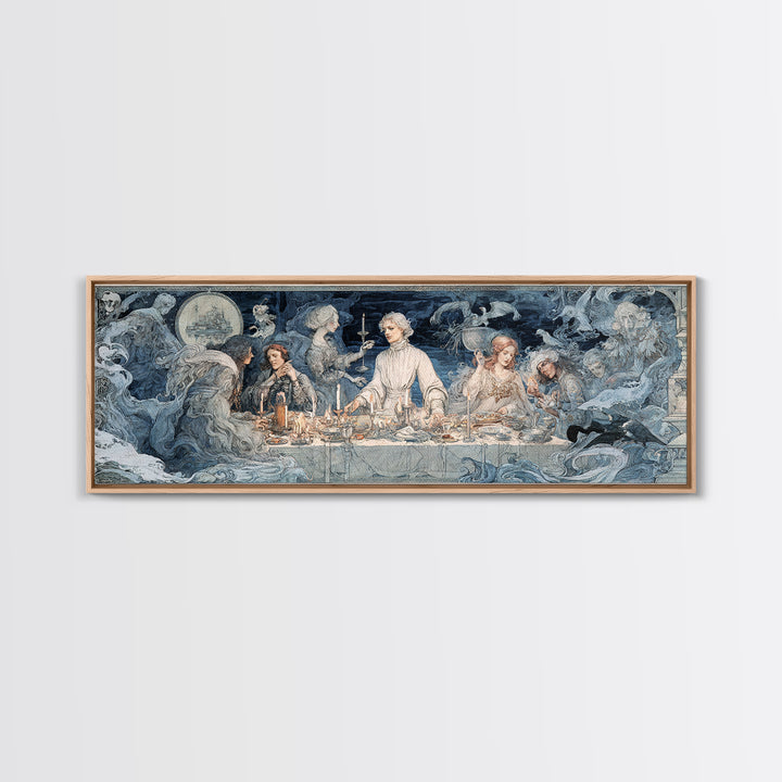 The Ghost Pirate Picnic, Symbolist Death Art, Extra Wide Wall Art, Dark Fantasy Wall Art, Framed Canvas Print, Halloween Wall Art