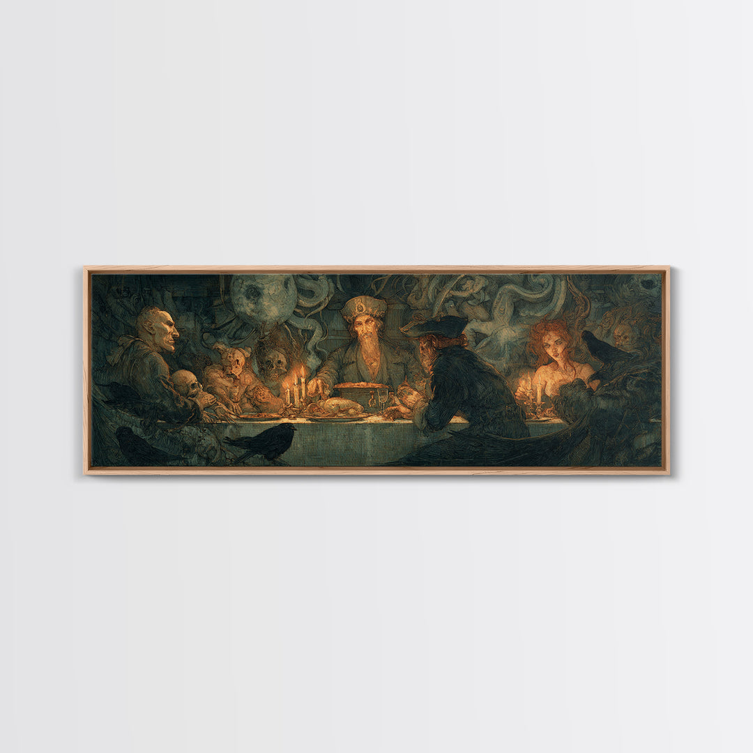 The Ghost Pirate Picnic, Dark Symbolist Art, Extra Wide Wall Art, Gothic Horror Wall Art, Framed Canvas Print, Halloween Wall Art