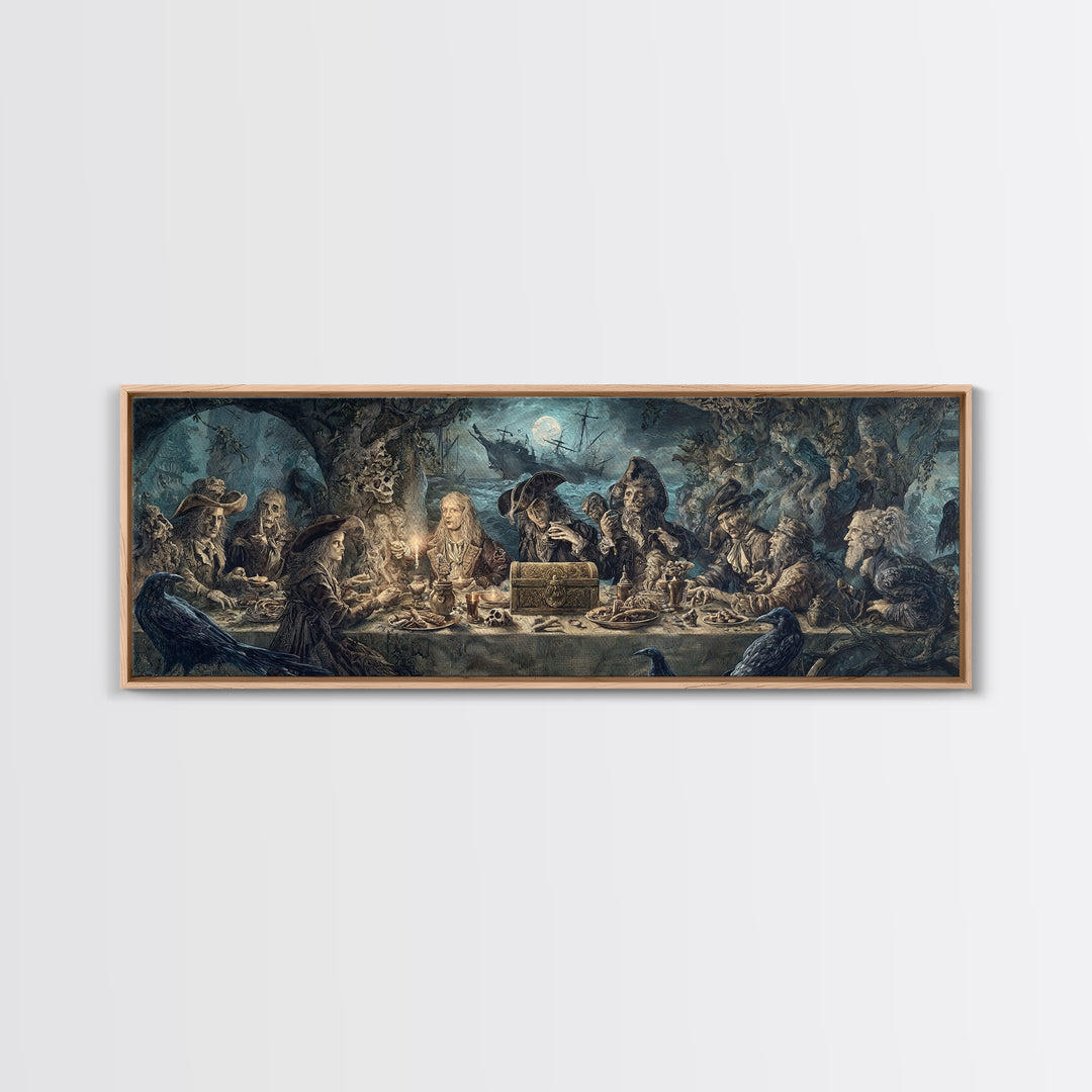 The Ghost Pirate Picnic, Symbolist Etching Art, Extra Wide Wall Art, Gothic Horror Wall Art, Canvas Print, Halloween Wall Art