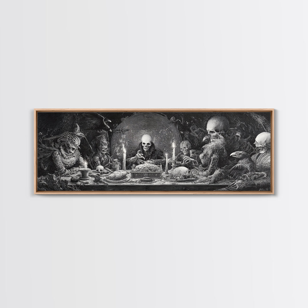 The Ghost Pirate Picnic, Biomechanical Horror Art, Extra Wide Wall Art, Macabre Wall Art, Canvas Print, Halloween Wall Art