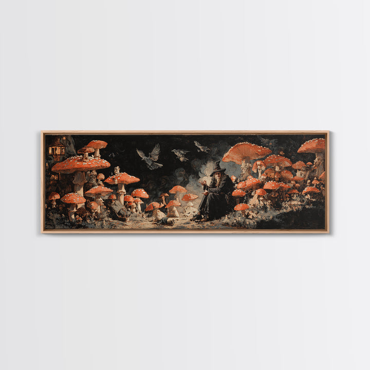 The Moonlit Mushroom Village, Dark Romantic Horror Art, Extra Wide Wall Art, Dark Fantasy Wall Art, Canvas Print, Halloween Wall Art