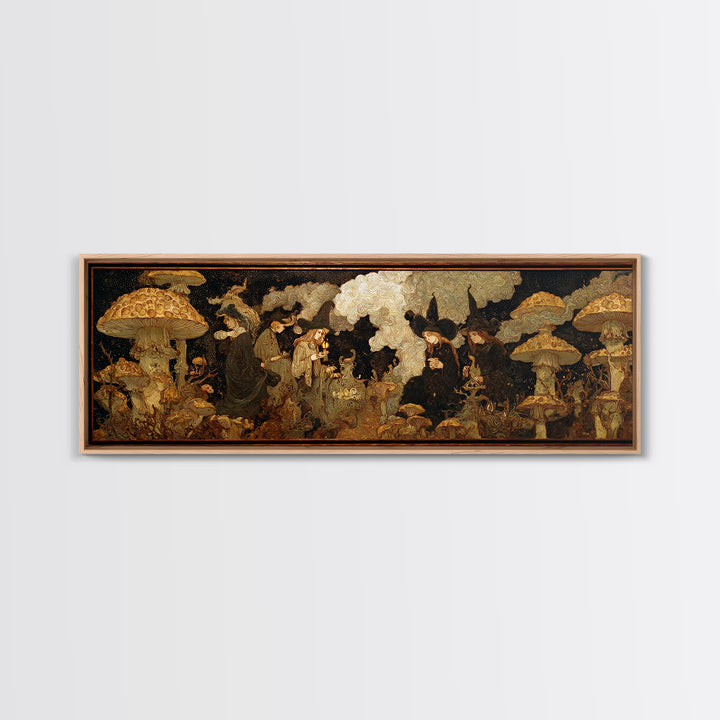 The Moonlit Mushroom Village, Dark Symbolist Art, Extra Wide Wall Art, Gothic Horror Wall Art, Canvas Print, Halloween Wall Art