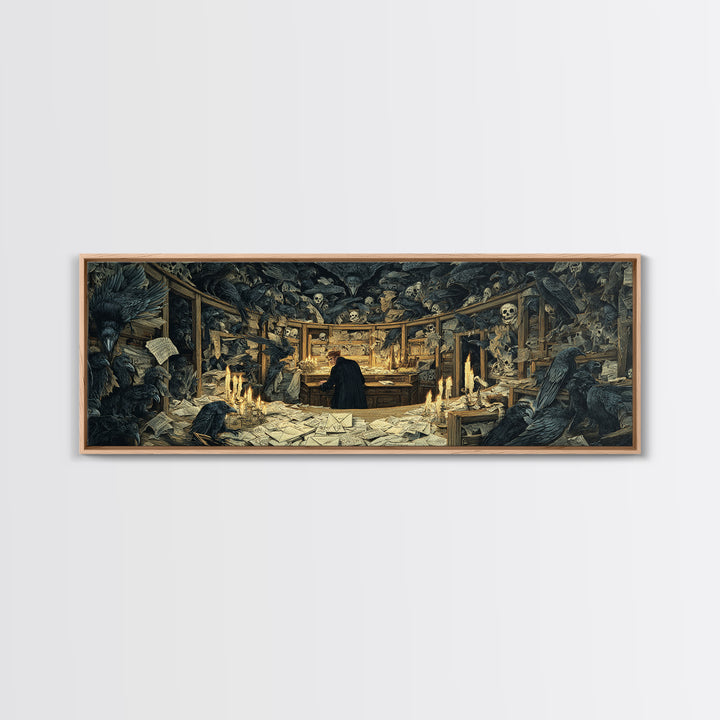 The Raven Post Office, Dark Renaissance Art, Extra Wide Wall Art, Gothic Horror Wall Art, Framed Canvas Print, Halloween Wall Art