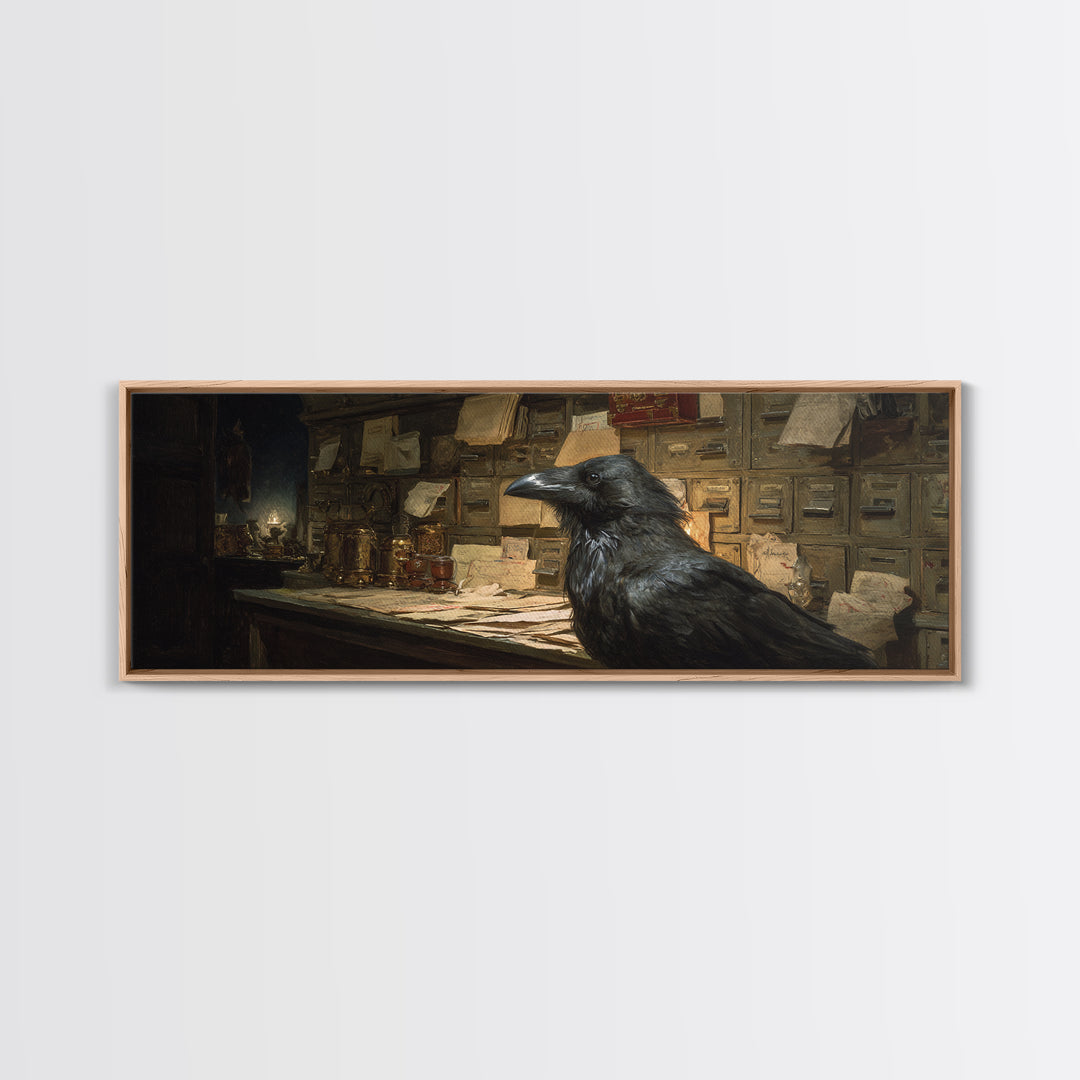 The Raven Post Office, Decadent Gothic Art, Extra Wide Wall Art, Dark Halloween Decor, Canvas Print, Halloween Wall Art