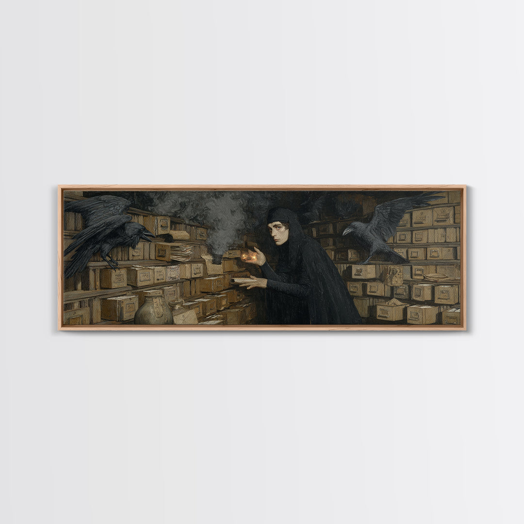 The Raven Post Office, Dark Symbolist Art, Extra Wide Wall Art, Dark Fantasy Wall Art, Canvas Print, Halloween Wall Art
