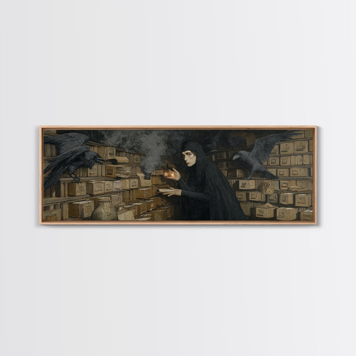 The Raven Post Office, Dark Symbolist Art, Extra Wide Wall Art, Dark Fantasy Wall Art, Canvas Print, Halloween Wall Art