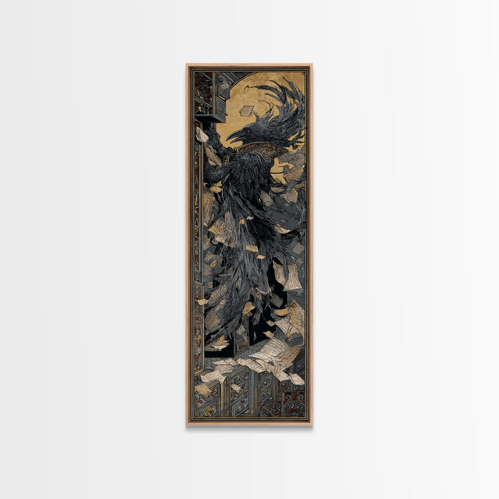 The Raven Post Office, Stained Glass Gothic Art, Tall Narrow Wall Art, Dark Fantasy Wall Art, Framed Canvas Print, Halloween Wall Art
