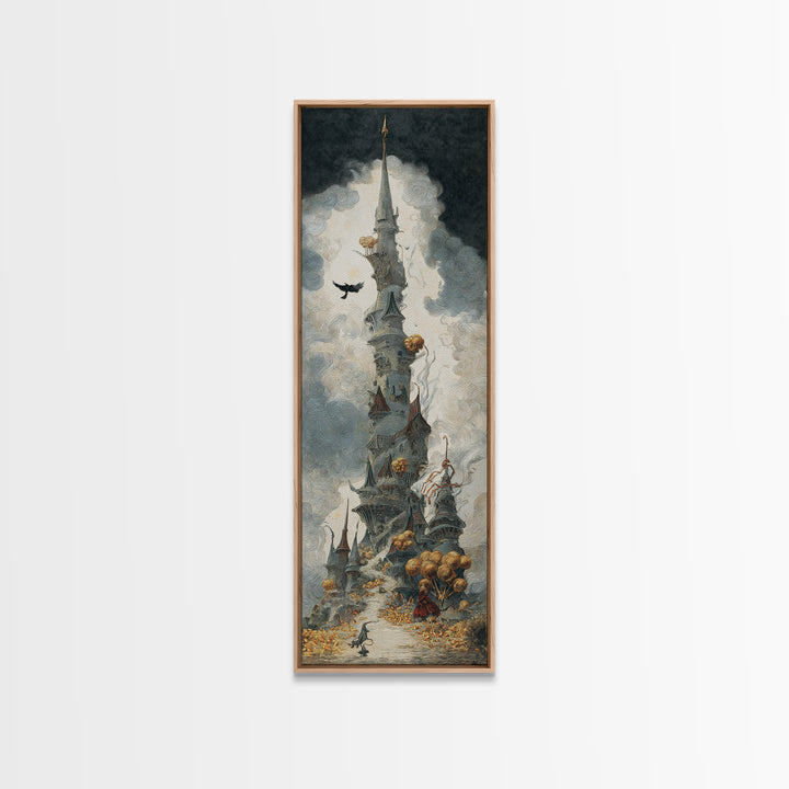 The Candy Corn Kingdom, Gothic Engraving Art, Tall Narrow Wall Art, Dark Fantasy Wall Art, Canvas Print, Halloween Wall Art