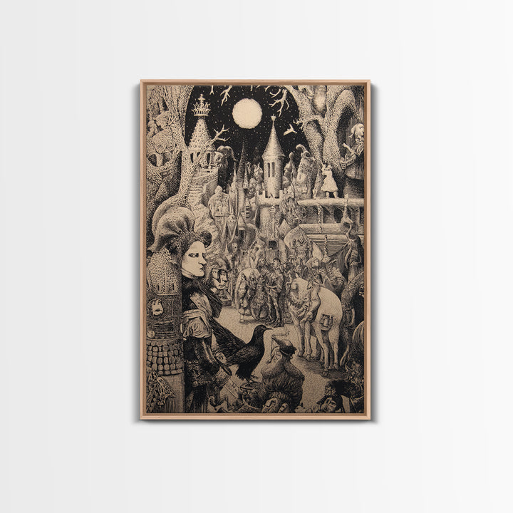 The Candy Corn Kingdom, Renaissance Engraving Art, Vertical Wall Art, Gothic Horror Wall Art, Framed Canvas Print, Halloween Wall Art